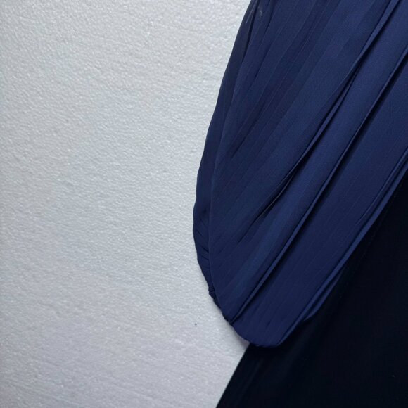 Eliza J Womens Size 8 Blue Velvet Cocktail Dress Pleated Chiffon Sleeves Holiday - Picture 9 of 16